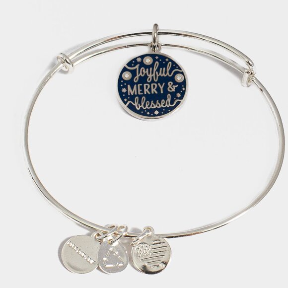 Alex and Ani 'Joyful Merry and Blessed Christmas' Charm Bangle Bracelet with Box - Picture 3 of 5